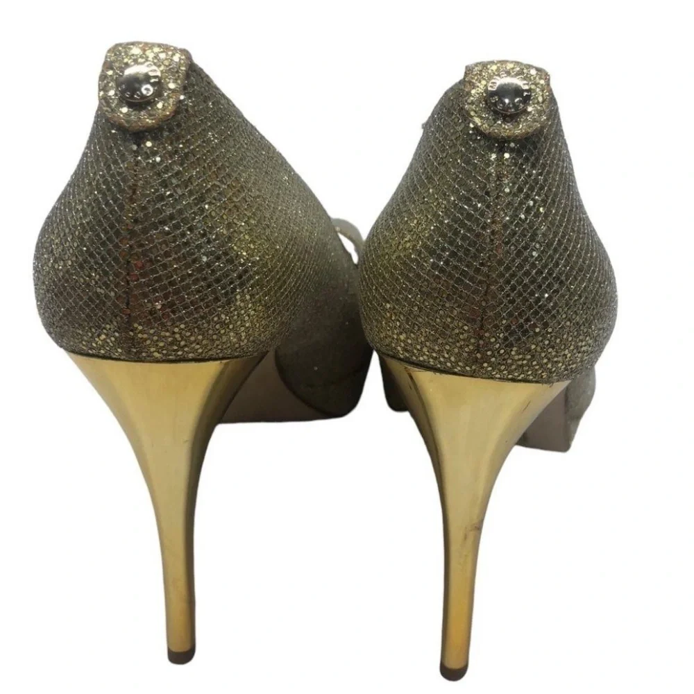 MICHAEL Michael Kors Sparkling Gold Open Toe High Heel Platform Pumps 9M